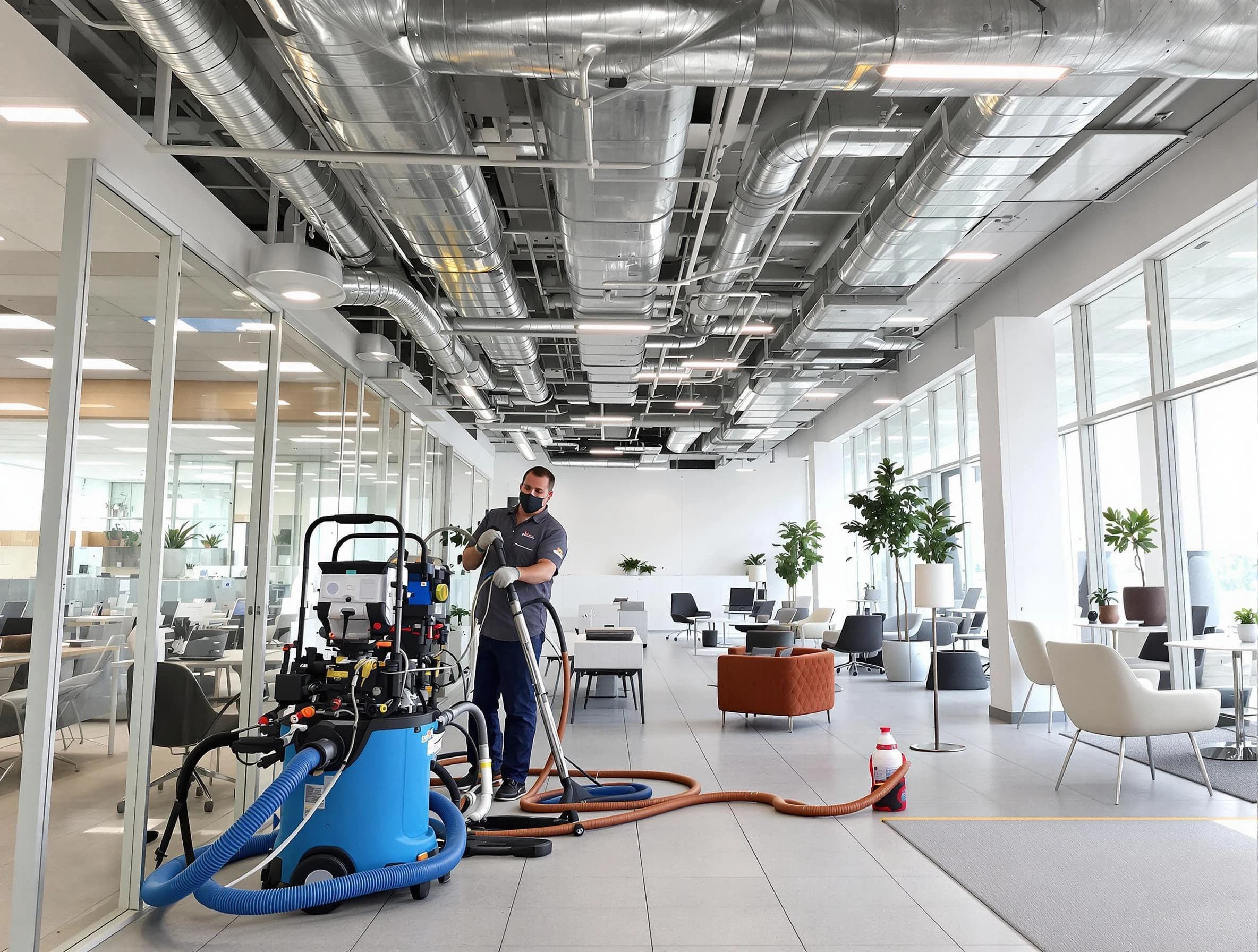 Clanton Air Duct Cleaning team conducting comprehensive commercial duct cleaning at a business location in Clanton