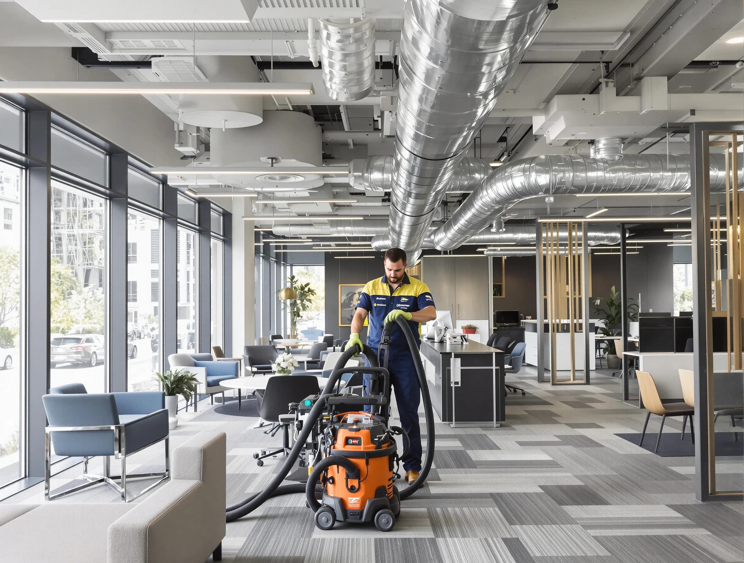 Clanton Air Duct Cleaning team performing thorough commercial duct cleaning at a Clanton business center